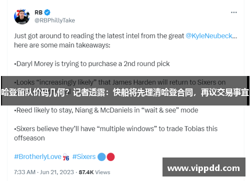 哈登留队价码几何？记者透露：快船将先理清哈登合同，再议交易事宜